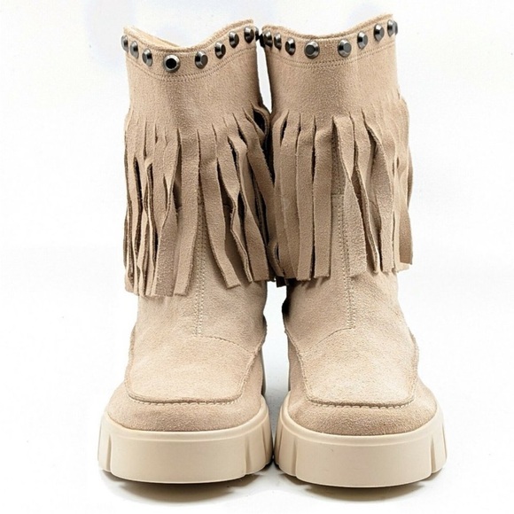 Geox Suede Ghoula Fringe Tan Fringe Sneaker Boot Bootie New Size 38.5 = 8-8.5 - Picture 3 of 9
